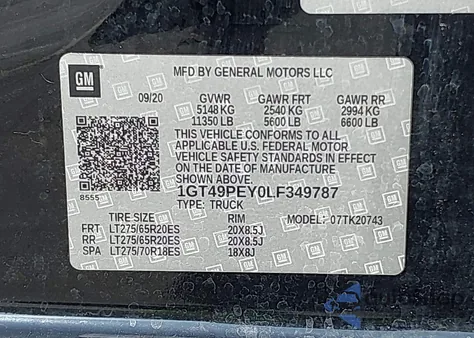 2020 GMC Sierra 2500Hd 4Wd Standard Bed At4 из США, поврежденный, VIN 1GT49PEY0LF349787